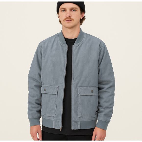 Vans Quilted Bomber Jacket Men XL Gray Blue Corduroy Full Zip Padded Lined HO22 - Picture 2 of 10